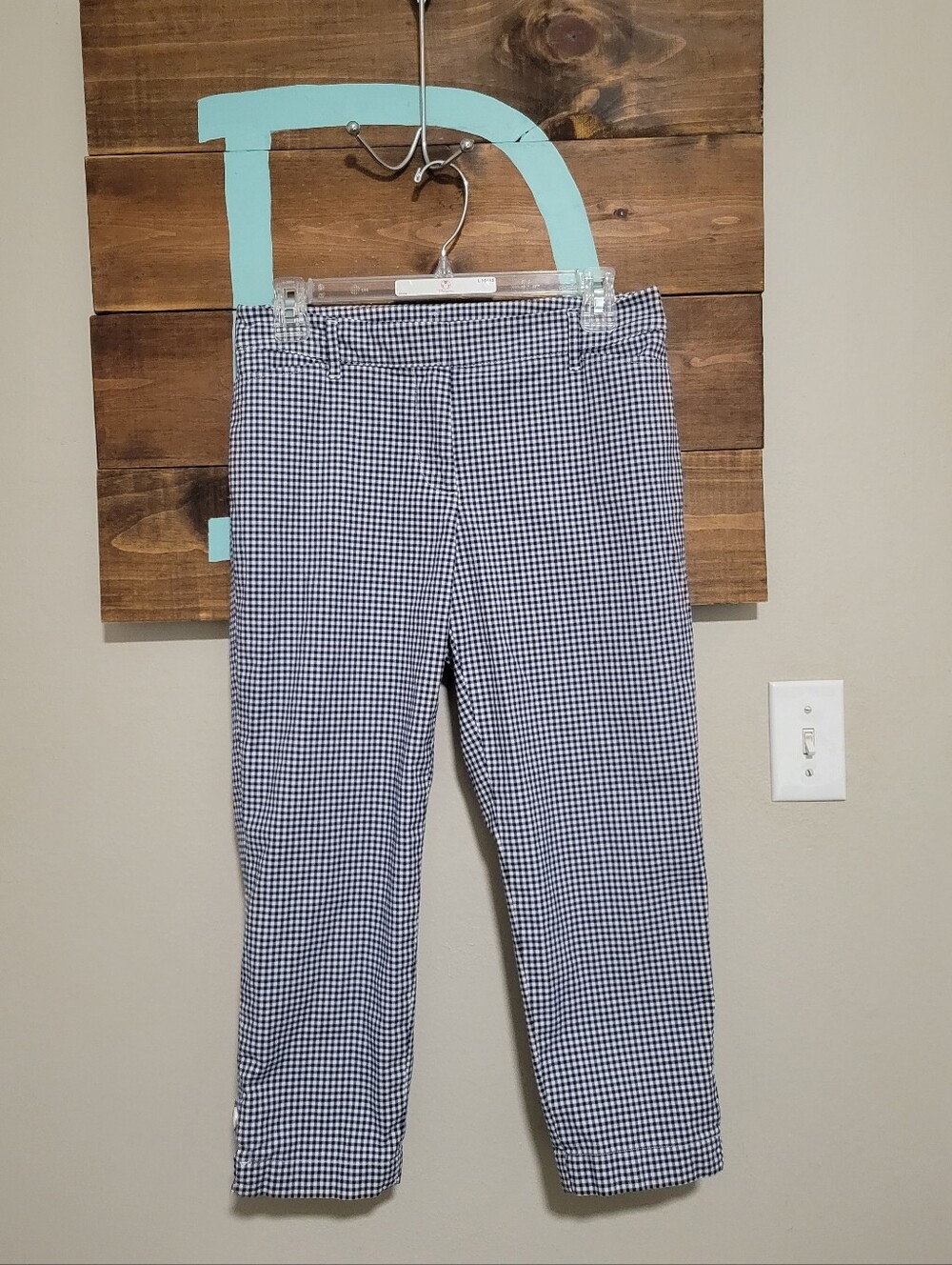 Talbots Navy Gingham Retro Cottage Capri Crop Bottoms Size 4p